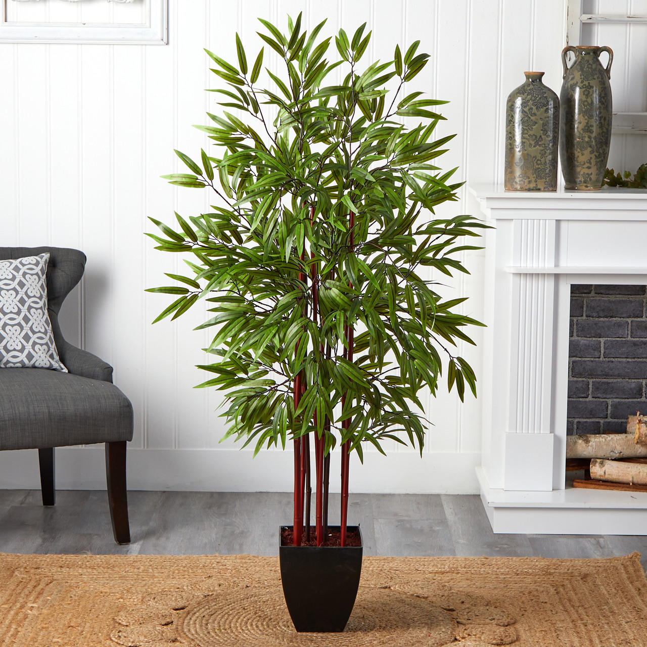 5' Artificial Bamboo Silk Tree in Planter Christmas Central